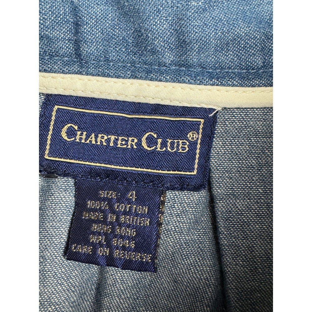 Vintage Charter Club Denim Maxi Skirt Blue Pleated Button Front Cotton Sze 4 Y2K - Picture 7 of 11